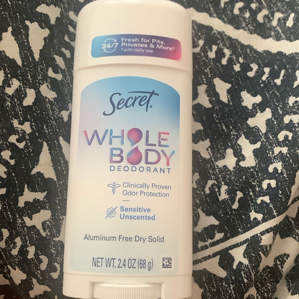 Secret whole body deodorant Sensitive-unscented 2.4oz proven odor protection
